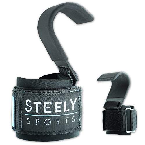 Steely-Sports Zughilfen – Power Lifting Hooks V2 / Klimmzughaken – Farbe: schwarz // Bodybuilding, Krafttraining, Fitness & Gewichtheben