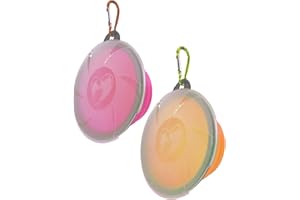 KGDUYC 2 Piezas Comedero y Bebedero Plegable para Perros y Gatos - Cuenco Doble de Silicona Resistente Libre de BPA - Plato Portatil para Agua y Comida Ideal para Viaje, 450ml + Naranja/Rosa