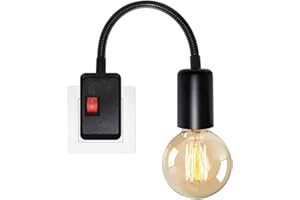 LQUNFYL Douille avec Interrupteur, Support Ampoule E27, 20CM Longueur 9MM Grossier Flexible Col de Cygne, Noir Lampe Prise Murale, Spot avec Prise, Lampe de Lecture Murale pour Chambre Bureau, Sans Ampoule