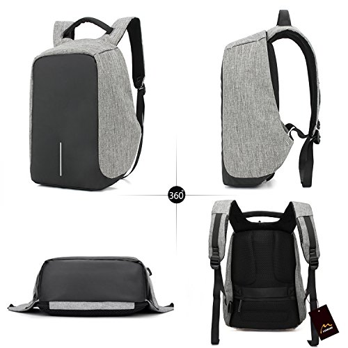 FANDARE 2018 Anti Diebstahl Rucksack 14 Zoll Laptoprucks  cke Fahrradrucks  cke Schulrucksack Daypack Arbeit Reisen Studenten USB Port Polyester Grau