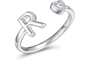 CRYSLOVE Anelli Donna Argento 925 Iniziale Dalla A Alla Z di Anello Aperto Regolabile Cuore Zirconi Lettera Impilabili Anello,Gioielli Regalo di Natale di Halloween