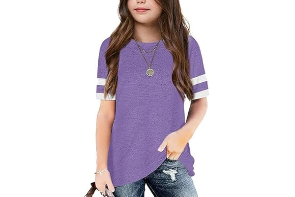 Haloumoning T-shirt flickor kortärmad rund hals toppar barn sommar lösa ränder skjorta casual basic sport t-shirts toppar 5–1