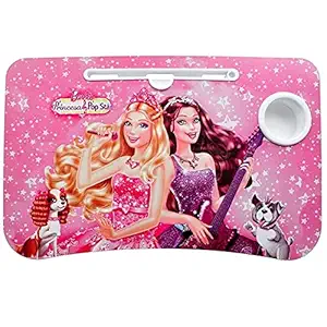 Agast Foldable Laptop Disney prinsess Cartoon Printed Kids Study Table for Children Bed Table for Breakfast, Kids Activity Table with Tablet Stand and Cup Holder (Barbie Princess)