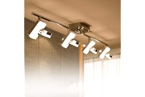 PADMA LED Kitchen Lights Ceiling Lighting Fitting 4 Way Ceiling Spotlights Silver Chrome Straight Bar Adjustable Square Lamp, 4 x 5W 3000K Modern Indoor Spot Lights for Living Room Bedroom