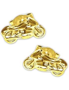CLEVER SCHMUCK Goldene Ohrstecker als Paar Motorrad 9 x 5 glänzend 333 GOLD 8 KARAT im Etui