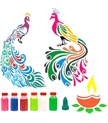 MustHaves Wooden Rangoli Stencils Set For Diwali - 4 Pack 6x6 Inch Floor Decoration Templates