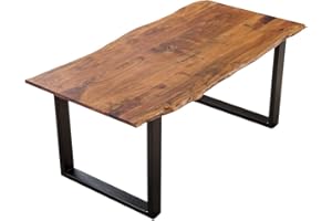 SAM Esszimmertisch 180x90 cm Laurina, Baumkantentisch aus Akazienholz, massiv + nougatfarben, U-Metallgestell Schwarz, Esstisch mit echter Baumkante