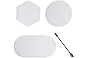 XUIIOSOOKP Moldes de silicona para fundición, 3 unidades, molde de silicona, bandeja de resina, resina epoxi, moldes de silicona para manualidades, decoración del hogar, redondo, ovalado, hexagonal, con 1
