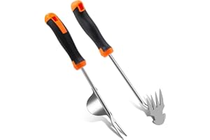 BERELIN Unkrautstecher Edelstahl, 2 Stück Hand Unkraut Entferner Gerät Edelstahl, Wurzeljäter mit Griff, Garten Handjätgerät Manueller Weeder Unkrautjäter Gartenarbeit zum Graben Jäten, Umpflanzen, Entwurzeln