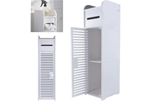 YOUSEAHOME Toilettenschrank mit Toilettenpapierhalter, Badezimmerschrank Bad Hochschrank Badschrank Schmal, 81cm Freistehender Badezimmerschrank mit Ablagefach, 2 Fächer & Schublade, L16CM x W17CM x H81CM