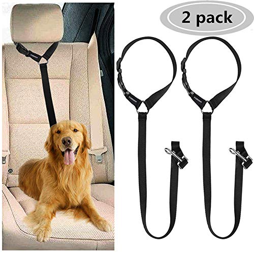 CGBOOM 2 Pack Dog Car Seat Belt, Dual Use Adjustable Dog Car Restraints Leads Harness Pet Puppy Dog Safety Seat Belt for any Cars Vehicle Travel Accessories, (Black)
