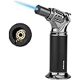 PIPITA Butane Torch Lighter, Adjustable Single Flame Windproof Refillable Butane Jet Lighter with Ignition Lock for Continuous Flame Cigar Lighter Home Kitchen Camping Use (Gas Not Included)