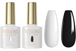 ROSALIND Pintauñas Semipermanentes Negro y Blanco Esmaltes Semipermanentes para Uñas 15ml Kit Manicura Semipermanente Uñas de Gel UV LED Esmalte Uñas