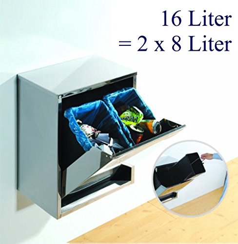 16 l Edelstahl-Abfalleimer, 2 x 8 Liter Mülltrennung, nebeneinander - 4