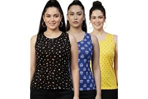 DIAZ Women Printed Tank Top for Girls & Women | Sleeveless Casual Summer Top |Printed Tank Tee | Loose Fit Tank Top for Regular Wear, Home Wear, Gym, Yoga & Travel-Pack of 3