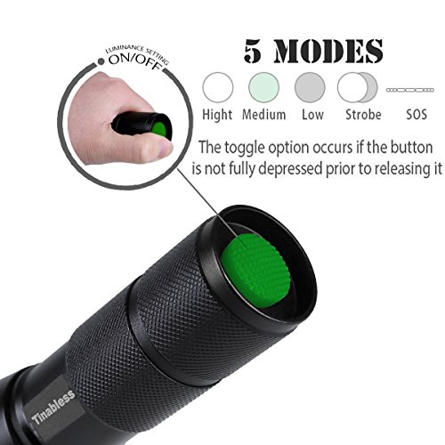 Taktische LED Taschenlampe, Tinabless 1000 Lumens Zoombare einstellbare Focus Taschenlampe – fünf Modi, Hilight LED CREE XML T6 Taschenlampe – Schwarz Doppel - 4