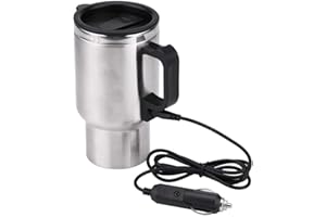 KIMISS 12V 450ml Car Electric Kettle, Stainless Steel Travel Heating Cup Coffee Tea Cup Mug for Van Lorry Caravan