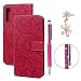 Produktbild Hülle Case für Samsung Glaxy A7 2018, Leder Filp Wallet Handyhülle Flipcase: Sonnenblume Multifunktionale Tasche Cover Brieftasche Schutzhülle in Rose rot + Stöpsel + Stylus