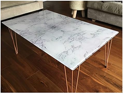 Azura Home Style Retro Bespoke Unique Coffee Table | Glass Marble 6mm Table Top | Metal Copper Finish Legs