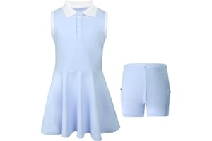 SPFASZEIV Tenniskleid Mädchen Tenniskleidung Kinder ärmellos Golf Polo Kleid Tennis Outfit mit Separaten Hose Taschen 5–15 Jahre