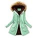 Produktbild Yazidan Damen Warm Lange Mantel Pelzkragen Mit Kapuze Jacke Schlank Winter Parka Outwear Pure Farbe Mäntel Dreiviertel-Tunika Sommer Slim Fit Sweatshirt Dicker Outwear Outfits(Grün,3XL)