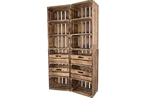 VINTAGE MÖBEL 24 GMBH 4er Paket Vinterior geflammt 2X Holzkiste mit Schublade 2X ohne 75x40x31cm schmal Regal Obstkisten Weinkisten Apfelkisten groß Bücherregal Holzregal