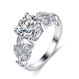 FEITONG Damen-Ring Blätter Strass Zirkonia Ringe Legierung Rings Verlobungsring Edelstahl Schmuck (Größe:8, Silber)