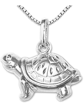 CLEVER SCHMUCK-SET Silberner kleiner Anhänger kleine Schildkröte 9 x 16 mm und Kette Venezia 42 cm STERLING SILBER...