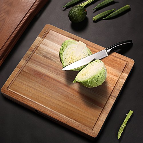 SHINY HOME® | Holz Schneidebrett und Küchenbrett | 40cm x 40cm x 3.7cm | mit umlaufender Saftrille | Holzbrett natur - 2