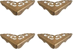 Tiazza 4Pcs Antique Brass Edge Corner Protectors Vintage Design Decorative Corner Braces for Wood Cabinet Furniture Jewelry Box (Side Length: 80mm)