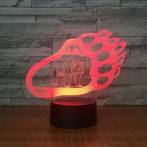 Bella House Lovely Visual Bear Claw 3D Illusion Night Light with Smart Touch Switch 7 Colors Change Mood Lighting Desk Table Lamp with DIY Characters Beside Lights Toy Gift with Acrylic Flat