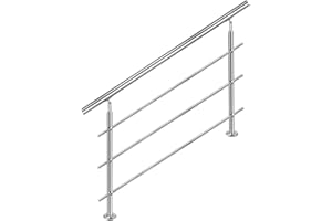 CAVATINY Stainless Steel Handrail Railing for Stairs Parapet Balcony with 3 Cross Braces - Indoor and Outdoor Handrail Railing Stair Railing Stainless Steel Parapet Balcony (200 cm, 3 Cross Braces)