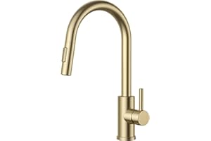 FORIOUS Wasserhahn Küche, Hoher Bogen Küchenarmatur mit Herausziehbarer Brause Ausziehbar Armatur, Mischbatterie Spültischarmatur Küche Küchenarmaturen, 360° Schwenkbar, Gebürstetes Gold