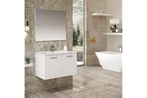 AQUORE Mueble de Baño Suspendido Mallorca con Lavabo Cerámico, 2 Puertas (Lacado Blanco Brillo, Ancho 60 cm)