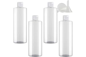PQPAUTY 4 pièces 500ml Transparent Vide Plastique Bouteille avec Blanc Bouchon à Bascule de Lotion pour lotions crèmes gels shampooing