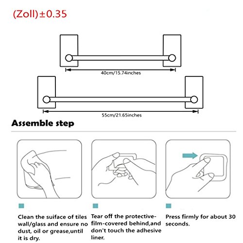 ToHa 3M Selbstklebender Handtuchstange Handtuchhalter Ohne Bohren gebürstetem Edelstahl 40cm, Einschließlich 5 Haken - 7