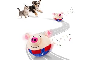 Adiwo Aktywna ruchoma pluszowa zabawka dla zwierząt, mówiąca, zmywalna, dźwiękowa, w kształcie świnki, elektroniczna piłka treningowa, do potrząsania i podskakiwania, interaktywna, dla psów i kotów