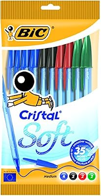 BIC Cristal Soft Stylos-Bille - Couleurs Assorties, Pochette de 10