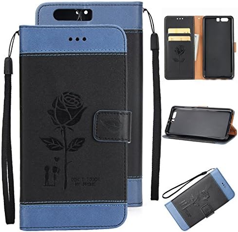Huawei P10 Plus Case, BONROY Premium Retro elegant roses pattern PU Leather Wallet Flip Case Cover with [Lanyard Strap] [Credit Card Slots] [Magnetic Closure] and Stand Function Bumper Protective Cover For Huawei P10 Plus - Black