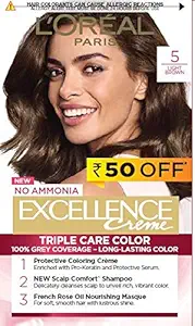 LOreal Paris Excellence Creme Hair Color, 5 Light Brown/Natural Brown, 72ml+100g (Rs.50 Off), 172