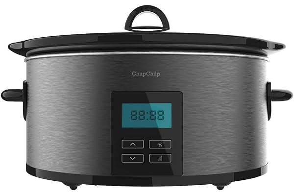 Cecotec Mijoteuse Chup Chup Matic de 5,5 litres, 240 W, Écran LCD, 2 Niveaux de Puissance et Fonction Maintien au Chaud, Couvercle en Verre, Bol en Céramique et Amovible, Noir