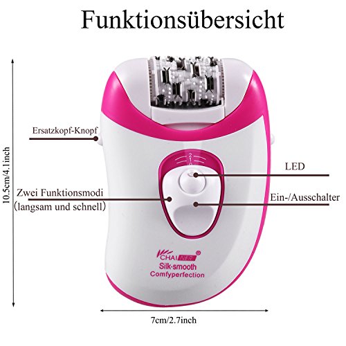 ACEVIVI 3-in-1 Elektrischer Epilierer Rasierer Wet und Dry Damenrasierer für Sanfte Beine und Achselhöhle und Hautpflege 3 Aufsätzen (Scherkopf, Epilieraufsatz Hornhautentferner) EU Stecker, Weiß/Rosa - 4