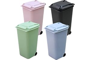 JINGYOU 4 pcs Desktop Mini Trash Bin, Office Desktop Paper Bin, Plastic Desk Trash Can with Lid, Mini Desktop Waste Bin, for Home Living Room Kitchen Bedroom Bathroom Office