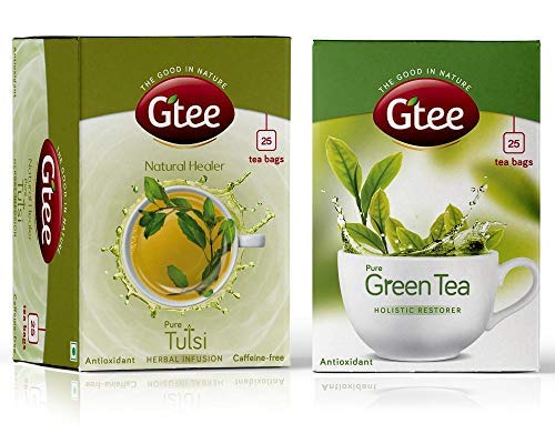 GTEE Green Tea Bags - Regular & Tulsi Tea Bags, 25 Tea bags (Pack of 2)
