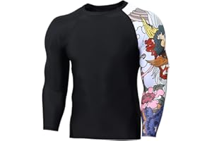 MASOCIO T-Shirt Anti UV à Manche Longue Rash Guard Homme UPF 50+ Maillot de Bain Hauts Séchage Rapide Compression Baselayer