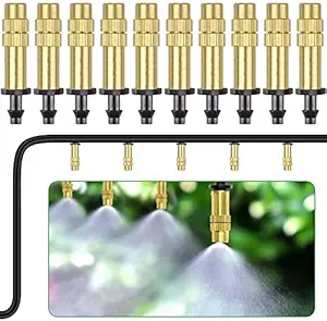 DIY Crafts Brass Misting For Fan Watering Irrigation Sprayers Outdoor Coling Misting Gardening System Misting PE Fan Rings Mist Nozzle Lawn Veranda (15x, Brass Nozzle+T/Tee)