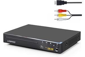 LONPOO Compact DVD Player for TV - Multi-Region DVD CD Disc Player with HDMI Port, USB-IN & MIC-Out, Remote &HDMI & AV Cable Included (LP-099UK)