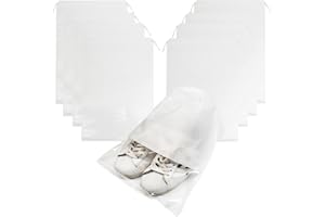 Mezeic 8 PCS Shoe Bags, Large Shoe Storage Bag for Travel Portable Non-Woven Drawstring Shoe Pouch with Transparent Slot Waterproof Dustproof Shoes Packing Organizer for Daily Use and Travel - White