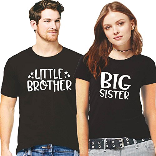 Hangout Hub Men Women Regular Fit Little Brother Big Sister-Sibling Cotton Tshirt-Set of 2