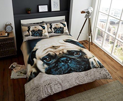 STYLELIVING@ 3D ANIMAL PRINT POLY COTTON DUVET QUILT COVER BEDDING SET WITH PILLOW CASES (Sweet Pug, Single)